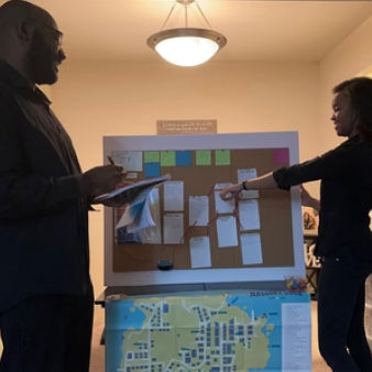 Lexi Bethea and her teammate's plan board on Hunt A Killer